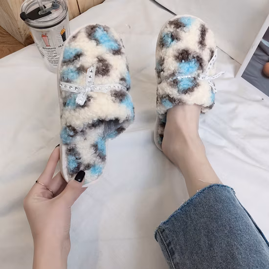 Chinelos de pele femininos chinelos abertos dedo do pé chinelos de inverno casa chinelo de pelúcia macios e quentes chinelos confortáveis ​​esg14324